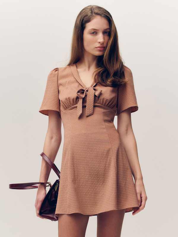 Tyra Mini Dress - Peach Plaid